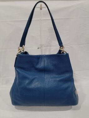 Coach Phoebe F35723 Blue Leather Shoulder Bag with Gold-Tone Hardware